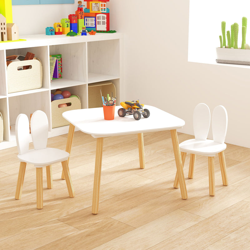 Rabbit Themed Table And 2 Chairs Set - White