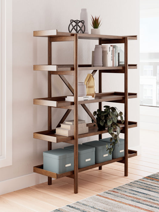 Lyncott - 3 Pc. - Home Office Desk, Chair, Bookcase - Brown