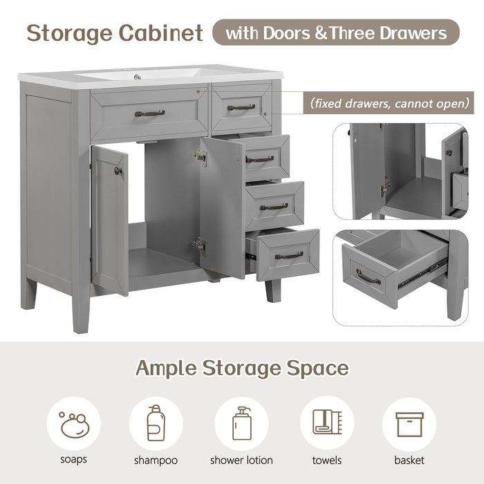 Modern Bathroom Vanity With Sink, Freestanding Design With Drawers And Doors