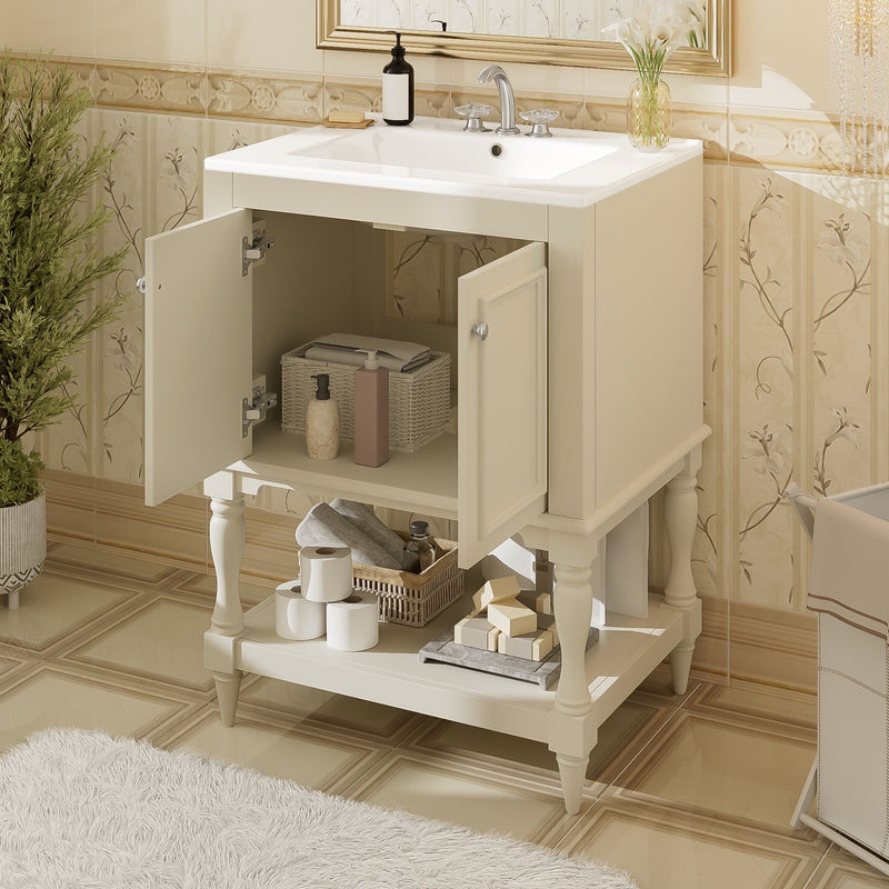 Modern Bathroom Vanity With Sink, Rectangular Cabinet With Open Shelf And Closed Storage