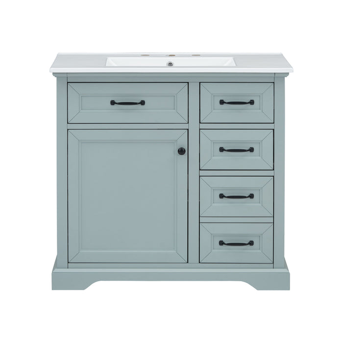Bathroom Vanity With Ceramic Sink, Freestanding Design, 2 Tip Out Drawers, Soft Close Hinges - Gray