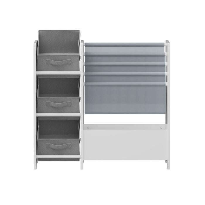 Bookshelf And Toy Storage Organizer, Multifunctional 4 Tier With 3 Collapsible Drawers - White