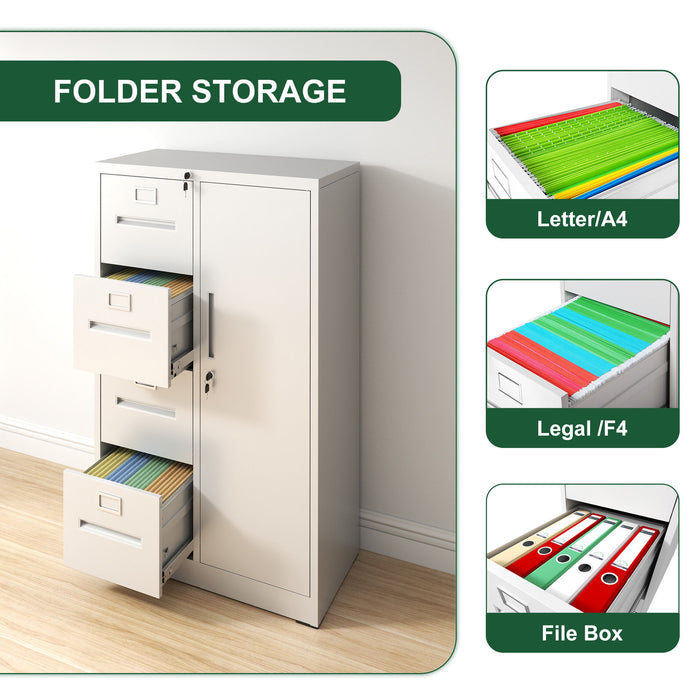 Metal Storage Vertical Filing Cabinet With Lock, 4 Drawers, 1 Door, Steel Construction, School / Office Use