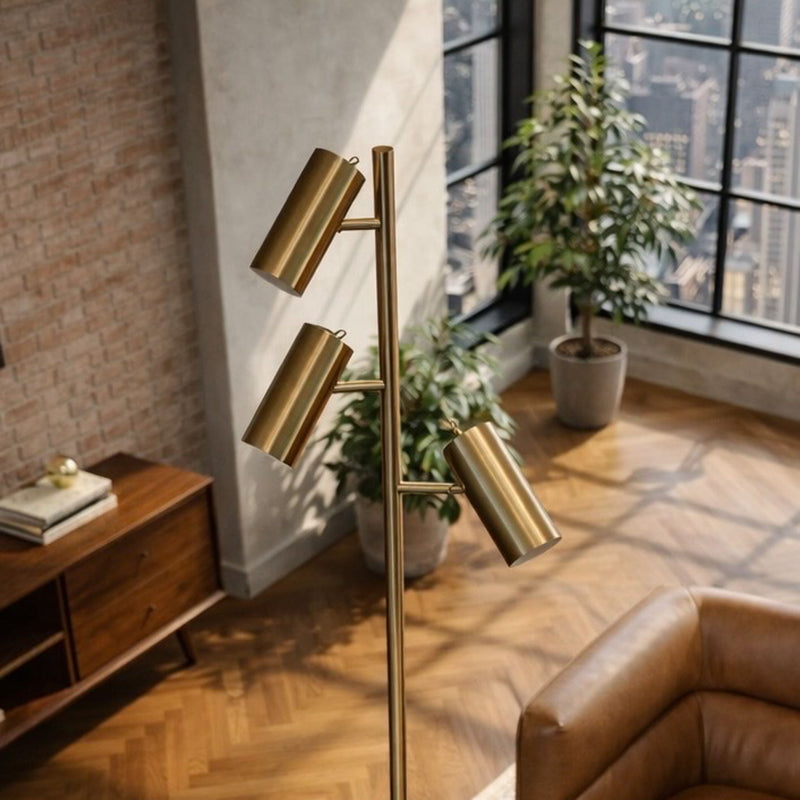 Lumina - Floor Lamp With Rotary Switch Triple Spots Cone Base - Gold