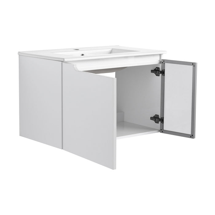 Wall Mounted Bathroom Vanity With Sink, Soft Close Doors, Cabinet & Half Door