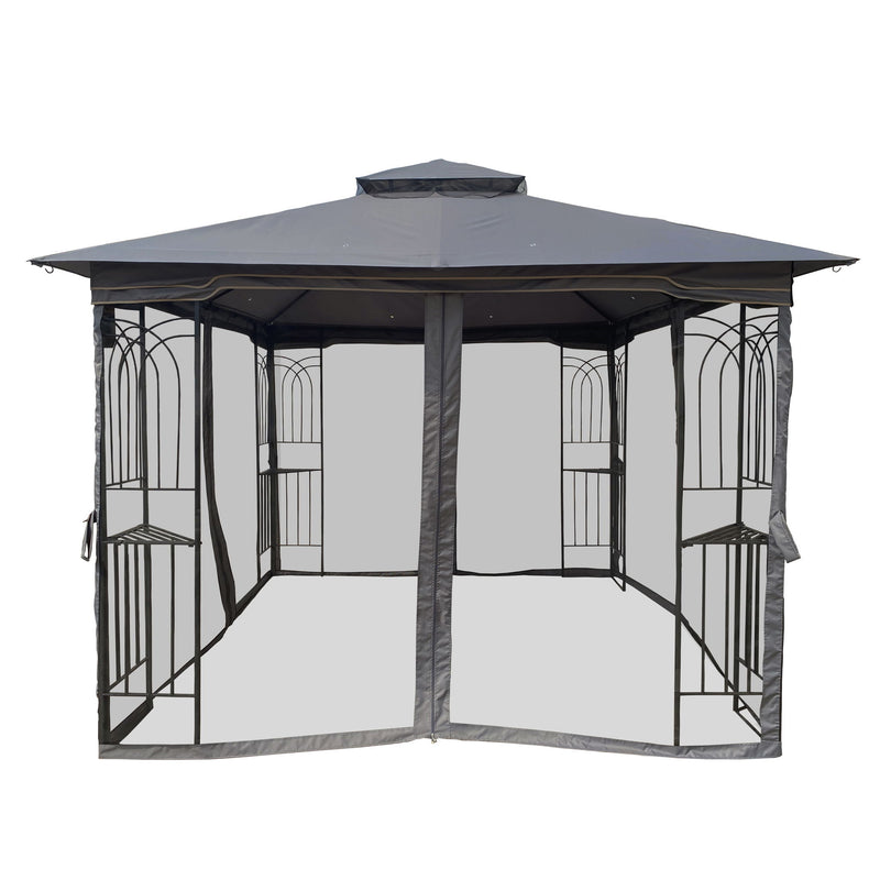 Patio Gazebo Tent With Ventilated Double Roof And Mosquito Net