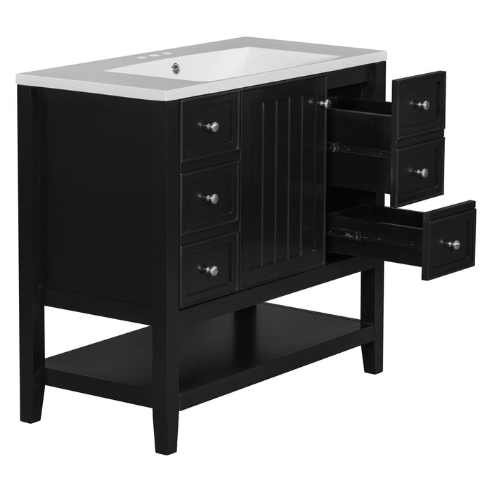 36" Bathroom Vanity & Sink, 2 Cabinet And 3 Drawers - Black