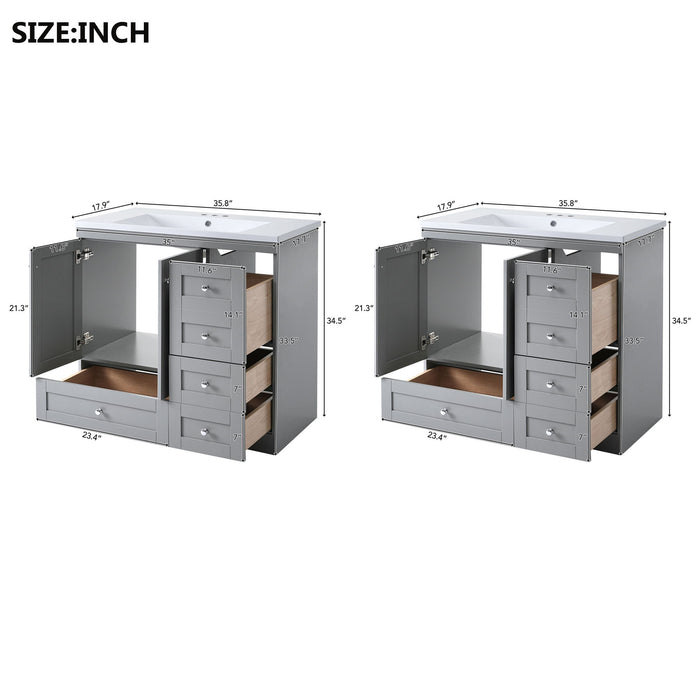 Shaker Free Standing Bathroom Vanity Cabinet & Sink, Soft Close Drawers, Soft Close Doors