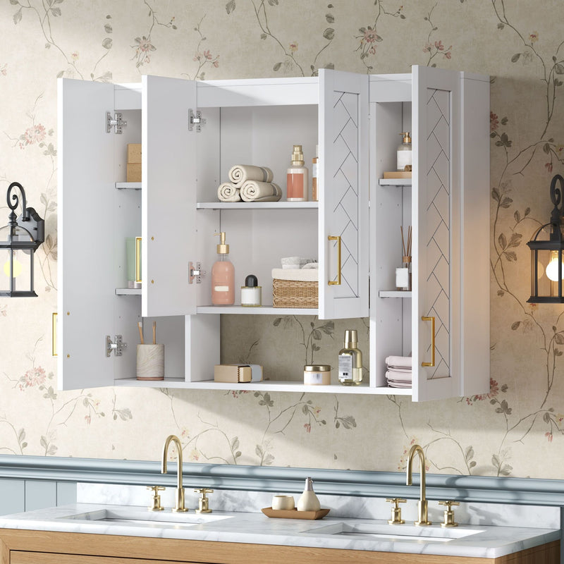 Wall Mounted Medicine Cabinet With 5 Adjustable Shelves, Exquisite Carving - White