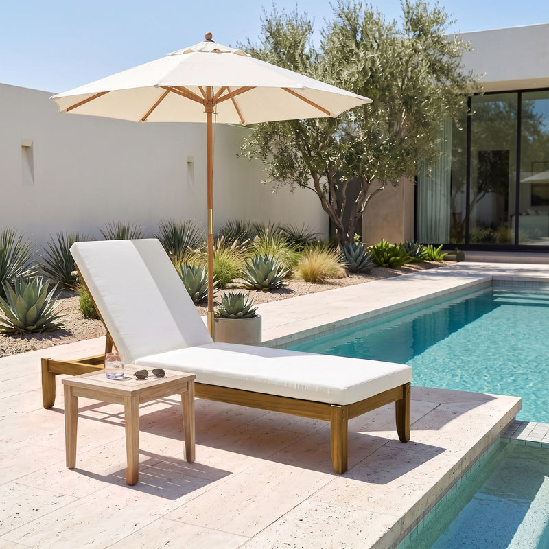 Adjustable Outdoor Patio Lounge Chair Chaise Lounge - Beige / Natural
