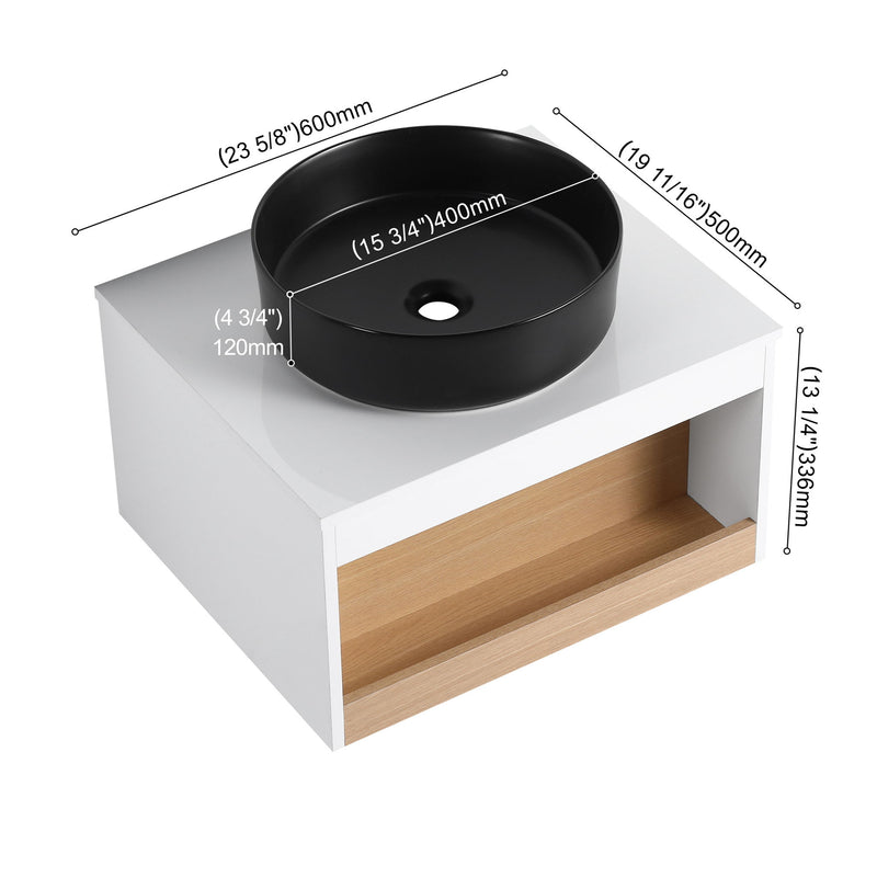 Floating Bathroom Vanity With Glossy Round Vessel Sink