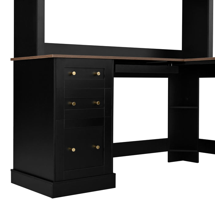 Space Saving L-Shaped Computer Desk With Keyboard Tray & Charging Stations