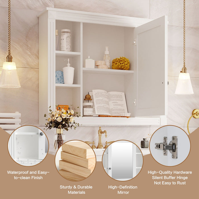 Wall Mounted Bathroom Storage Cabinet With Mirror, Cabinet With 6 Open Shelves And Adjustable Interior