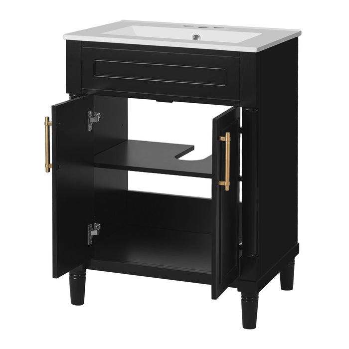 Bathroom Vanity With Integrated Sink, 2 Door Cabinet, Single Sink For Small To Medium Bathrooms