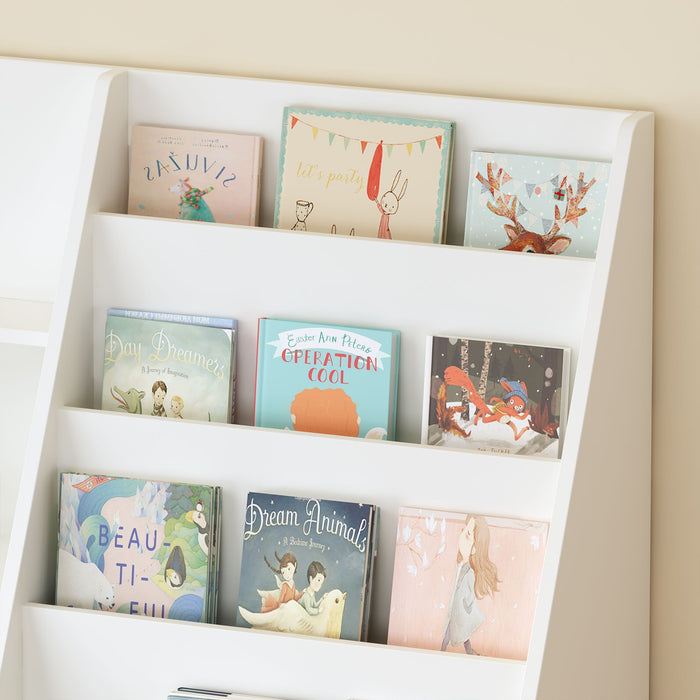 Bookshelf And Toy Storage Organizer, 4 Tier Bookcase With Display Stand For Playroom