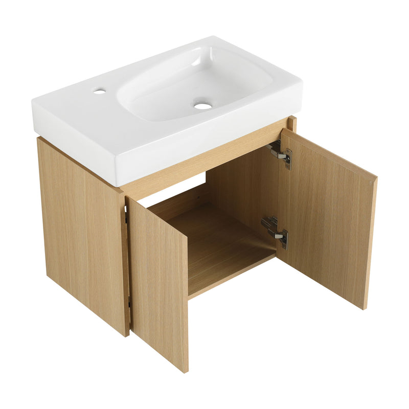 Modern Bathroom Vanity With Ceramic Basin, Wall Mounted Floating Sink Combo, Storage Cabinet