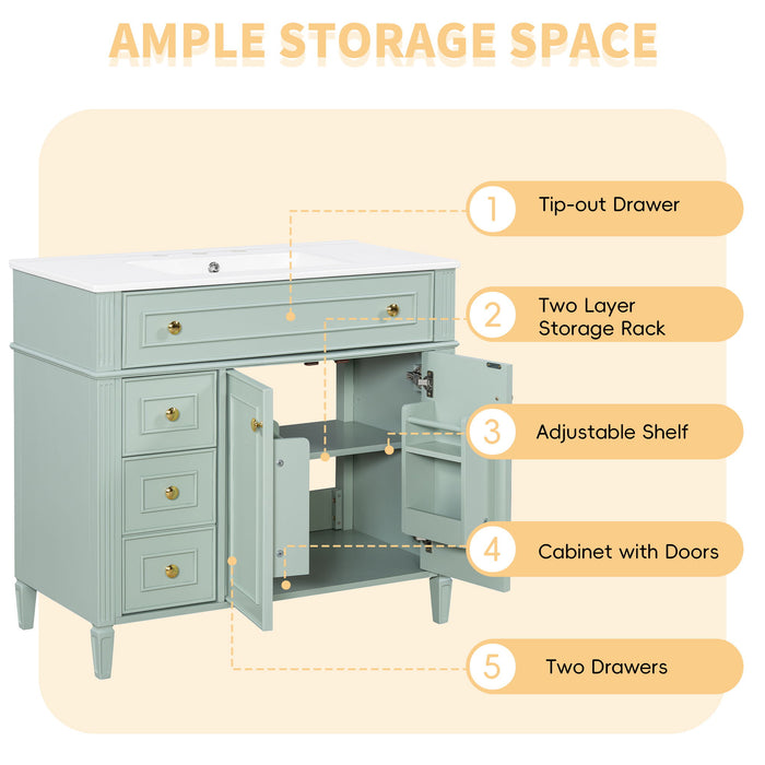 Bathroom Vanity With Sink, 3 Drawers & 2 Soft-Close Doors