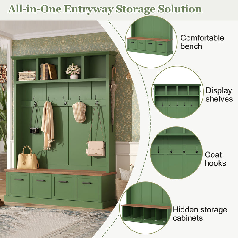 Hall Tree With Storage Bench Mudroom Coat Rack With 6 Hooks