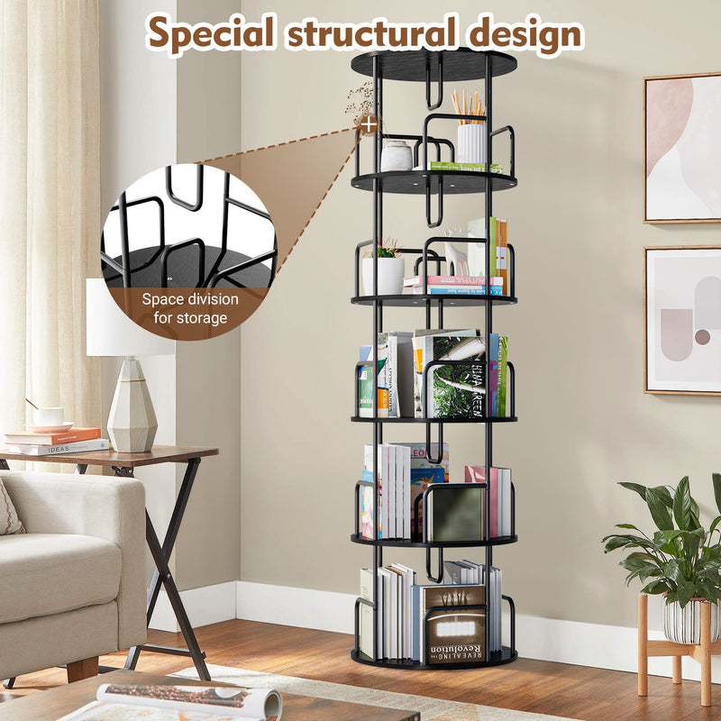 Rotating Bookshelf Tower 5 Tier Spinning 360 Degree Revolving Storage Shelf
