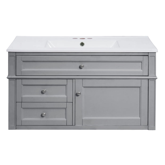 Modern Wall Mounted Floating Cabinet With Double Drawer And Sink