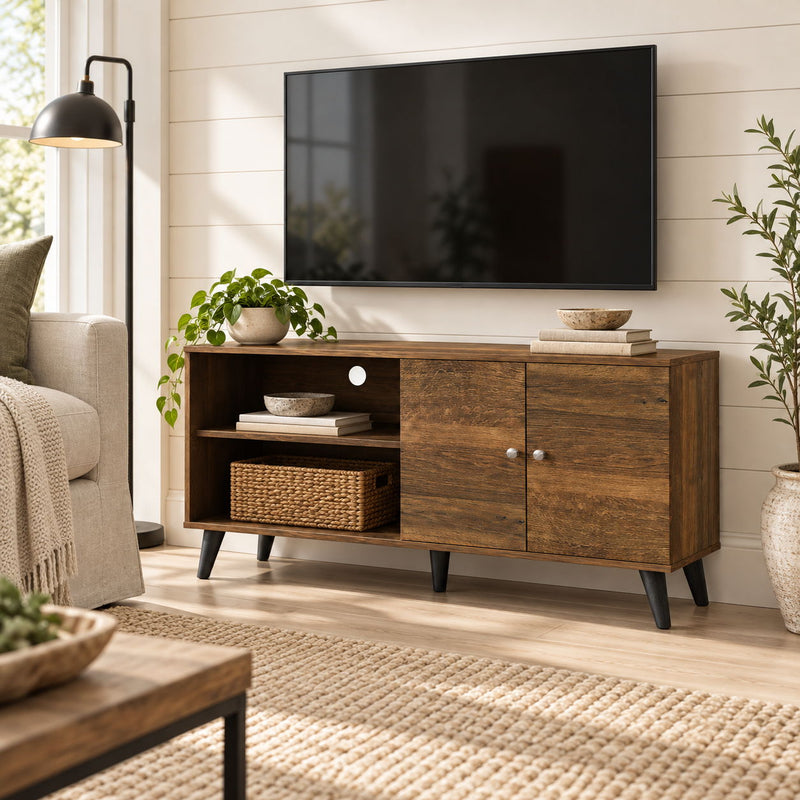 Amidon - TV Stand, With 2 Storage Shelves And 1 Cabinet