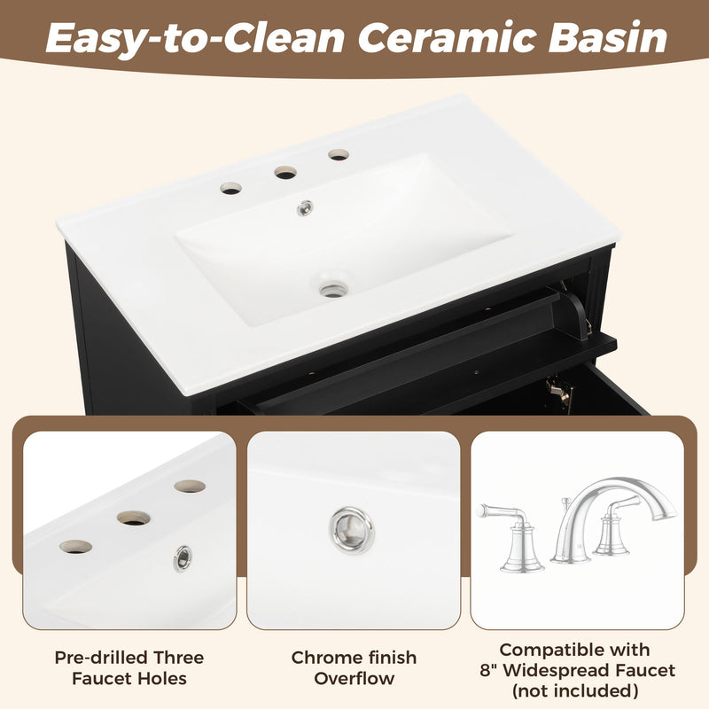 Freestanding Bathroom Vanity With Sink, Soft Close Door, Tip Out Drawer