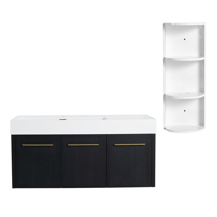 Modern Wall Mounted Bathroom Vanity With Left Sink And Storage Rack