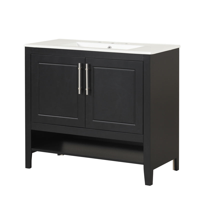 36" Bathroom Vanity With Sink, Frame Cabinet With Doors And Drawers - Black
