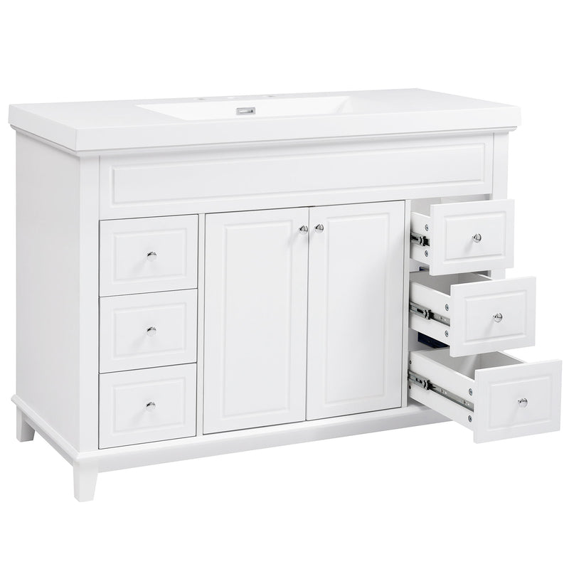 Bathroom Vanity With Sink, 6 Soft Close Drawers & Double Doors - White