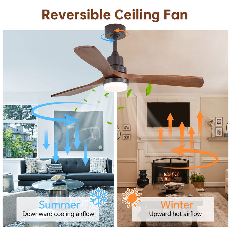 52" Ceiling Fan With LED Light, 3 Adjustable Color Temperatures, Reversible DC Motor For Living Room & Bedroom - Coffee