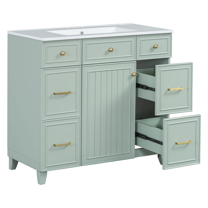 Bathroom Vanity With Ceramic Sink, Soft Close Doors, Adjustable Shelves