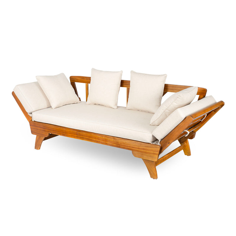 Outdoor Patio Daybed Sofa, 3 Seat Sofa With Foldable Arm 4 Back Pillows