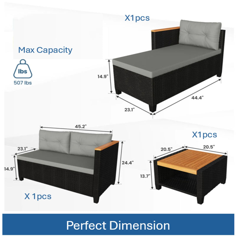 L-Shaped Patio Set With Cushions And Storage Table