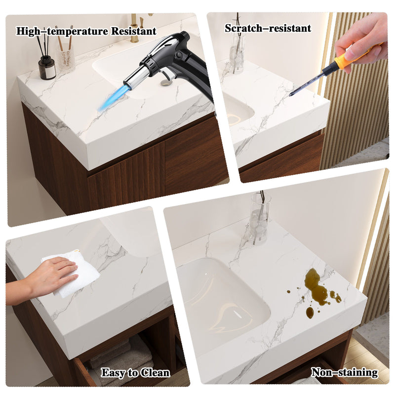 Floating Bathroom Vanity & Basin 1 Soft Close Drawer + 1 Cabinet, Wall Mounted - Walnut / White