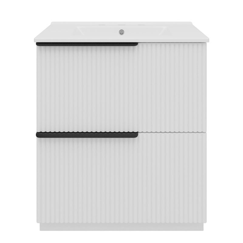 Fluted Bathroom Vanity With Ceramic Sink, Freestanding Cabinet