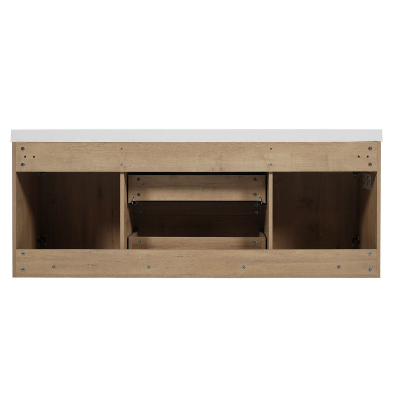 Double Sink Bathroom Vanity, Cabinet & Soft Close Doors, Divided Drawers, Wall Mounted Storage - Wood