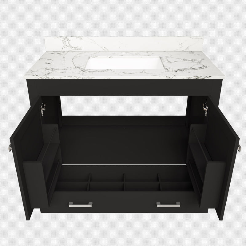 Bathroom Vanity Set, Fluted Cabinet, Soft Close Doors & Drawers, Single Faucet Hole, Sink Included - Black