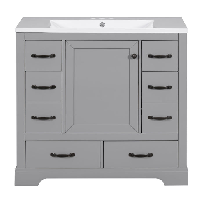 Modern Bathroom Vanity With Sink, 6 Drawers, Adjustable Shelf