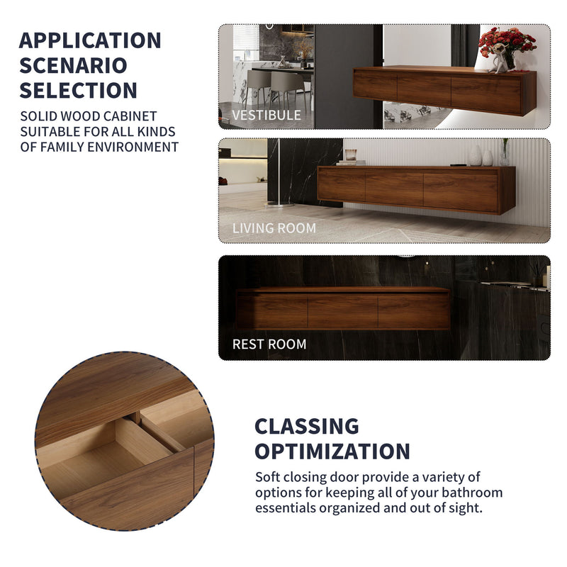 Contemporary Wall Mounted Bathroom Vanity With Dual Resin Sink And Soft Close Drawer