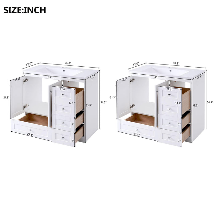 Shaker Free Standing Bathroom Vanity Cabinet & Sink, Soft Close Drawers, Soft Close Doors