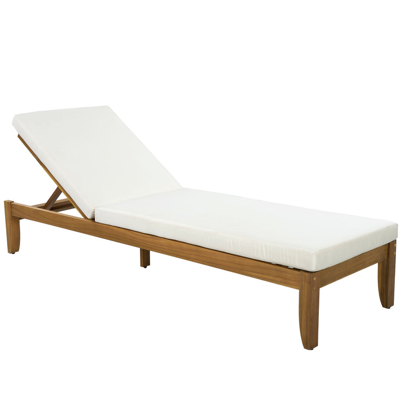 Adjustable Outdoor Patio Lounge Chair Chaise Lounge - Beige / Natural