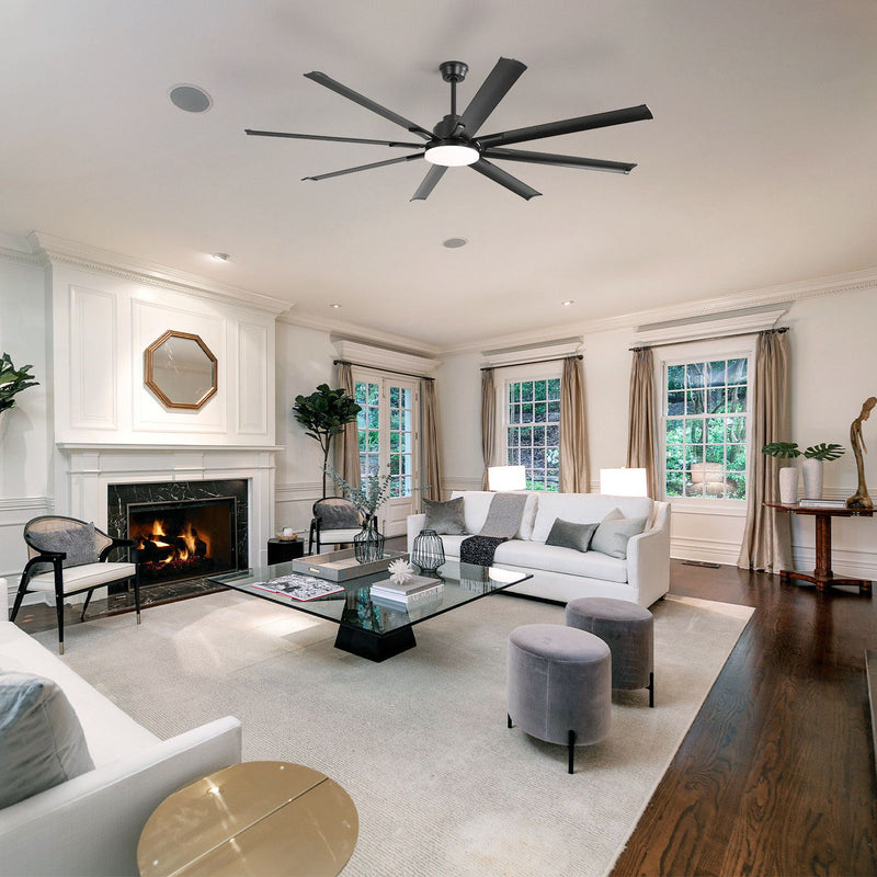 72" Large Design Ceiling Fan With Smart Remote Control, 6 Wind Speed DC Motor For Living Room - Black