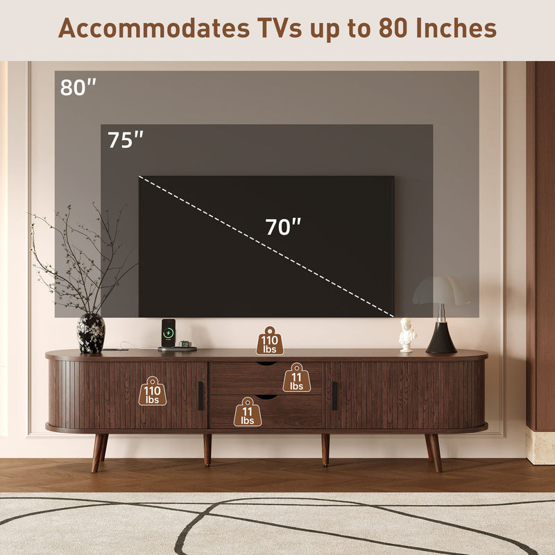 TV Stand For 70" TV, Console With Tambour Doors, Drawers And Built In Power Outlet - Dark Brown