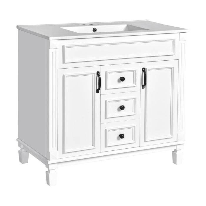 Bathroom Vanity With Top Sink, Mirror Cabinet, 2 Soft Closing Doors & 2 Drawers