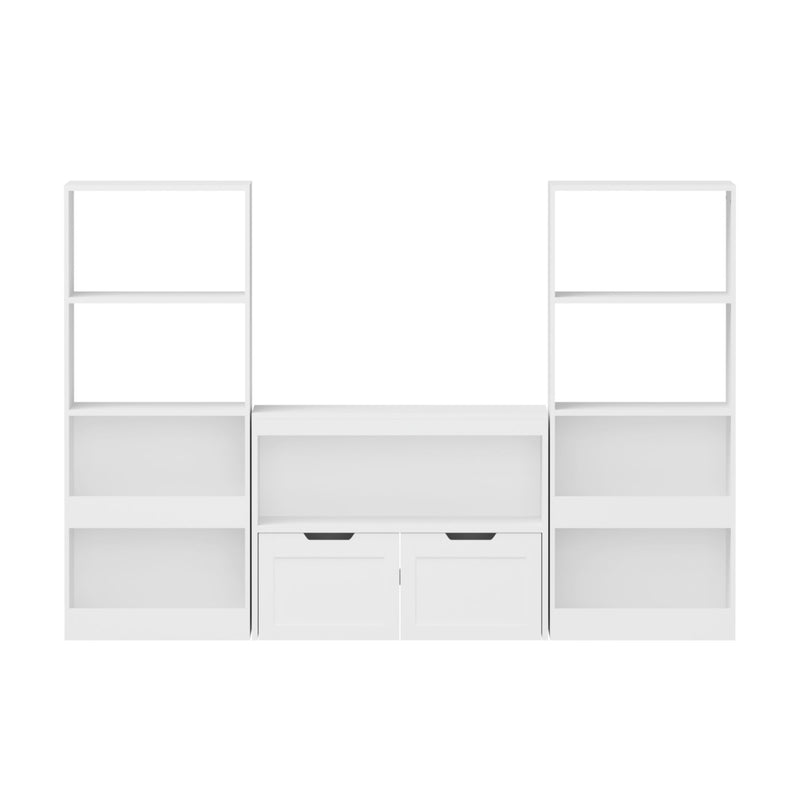 Book Organizer With Large Drawers And Open Shelves, Toy Storage Cabinet With Removable Wheels And Rounded Edges - White