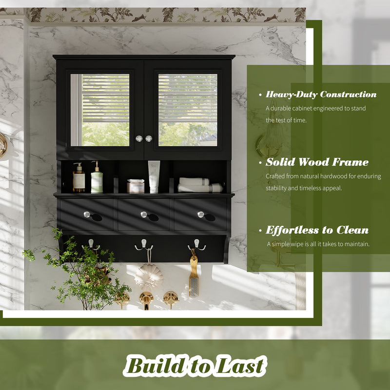 Modern Bathroom Mirror Cabinet With Drawers, Organizer Hooks, And High-Definition Mirrors