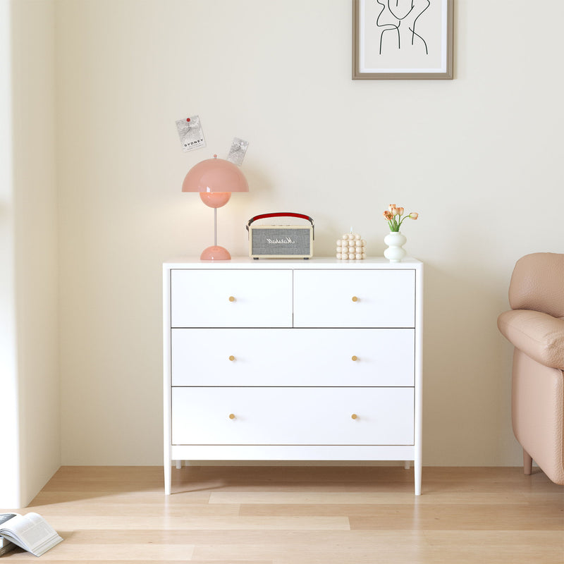 4 Drawer Kids Dresser With Antique Brass Pulls - White