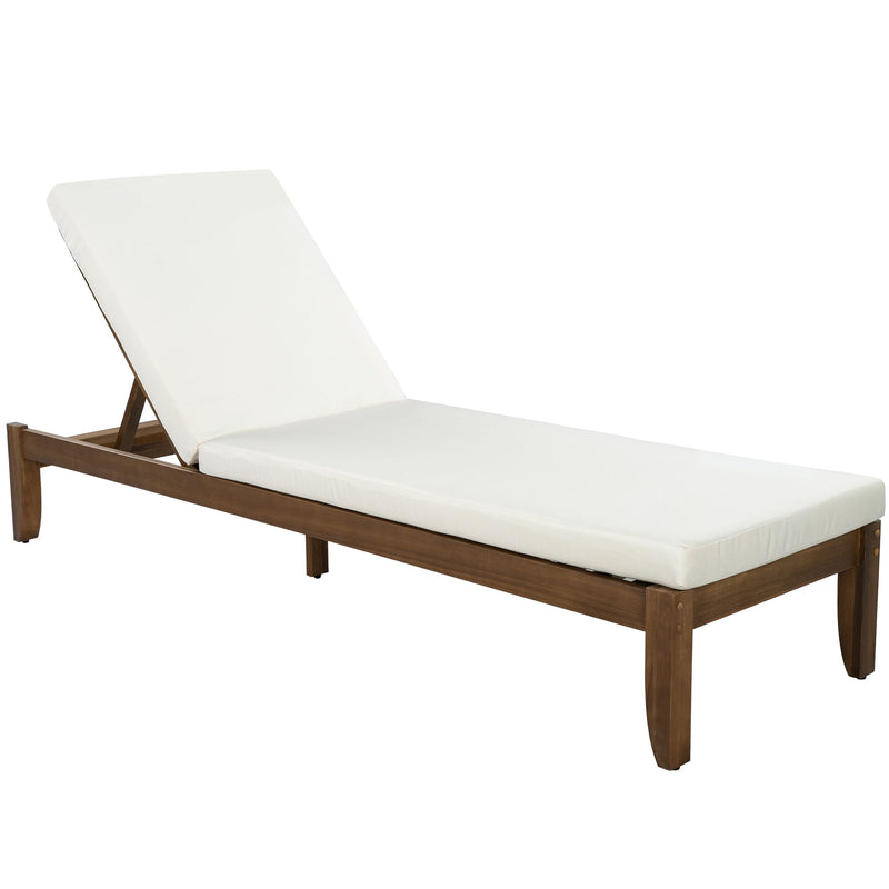 Adjustable Outdoor Patio Lounge Chair Chaise Lounge - Beige / Walnut