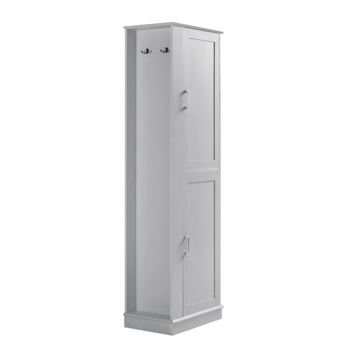 Tall Freestanding Bathroom Storage Cabinet With Adjustable Shelves And Side Hooks