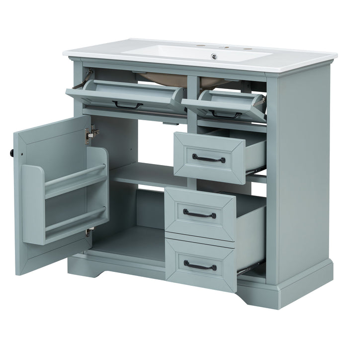 36" Bathroom Vanity With Sink, 2 Tip-Out Drawers, Soft Close Hinges